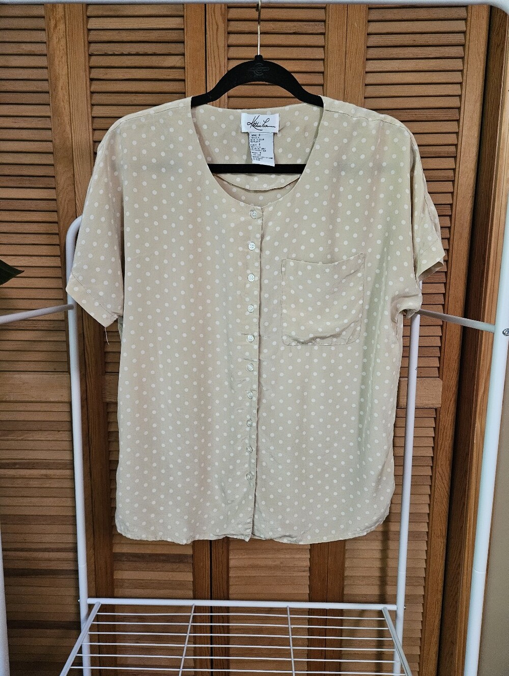 Vintage Polka Dot 100% Silk Button Up